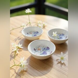 Set of 3 Vintage 8 inch diameter Butterfly inspired bowls